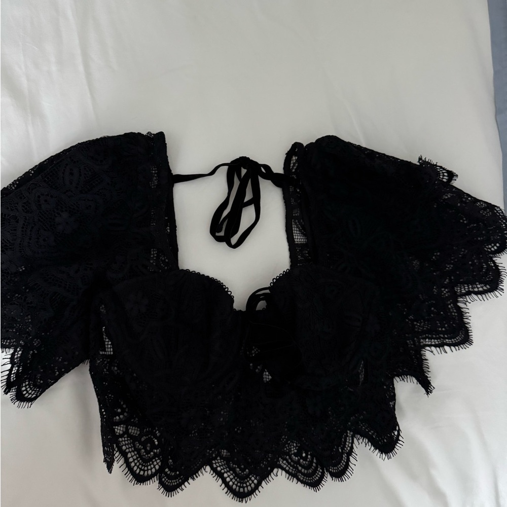 Lovers + Friends Black Lace Top